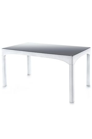 Şenyayla Rattan Dikdörtgen Kapalı Camlı Masa Beyaz