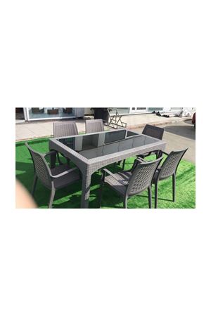 Brezza Royal 6 kİşilik Rattan Camlı Masa Sandalye 90x150 
